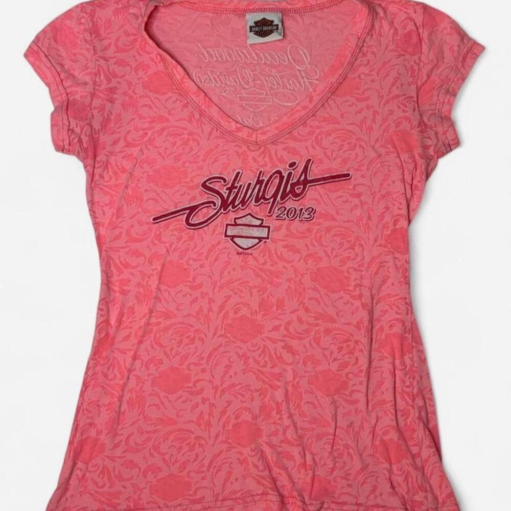 Pink Harley Davidson Sturgis 2013 baby tee with subtle floral pattern